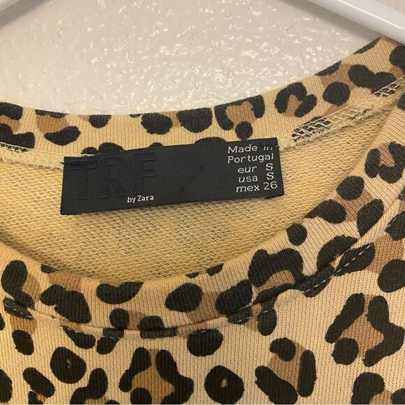 Zara cheetah animal leopard print mini long sleeve crew neck sweatshirt dress S - Picture 4 of 7